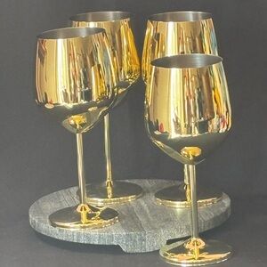 Set of 4 Stainless Steel Wine Glass 18oz Gold Tone 8" Arora Barware